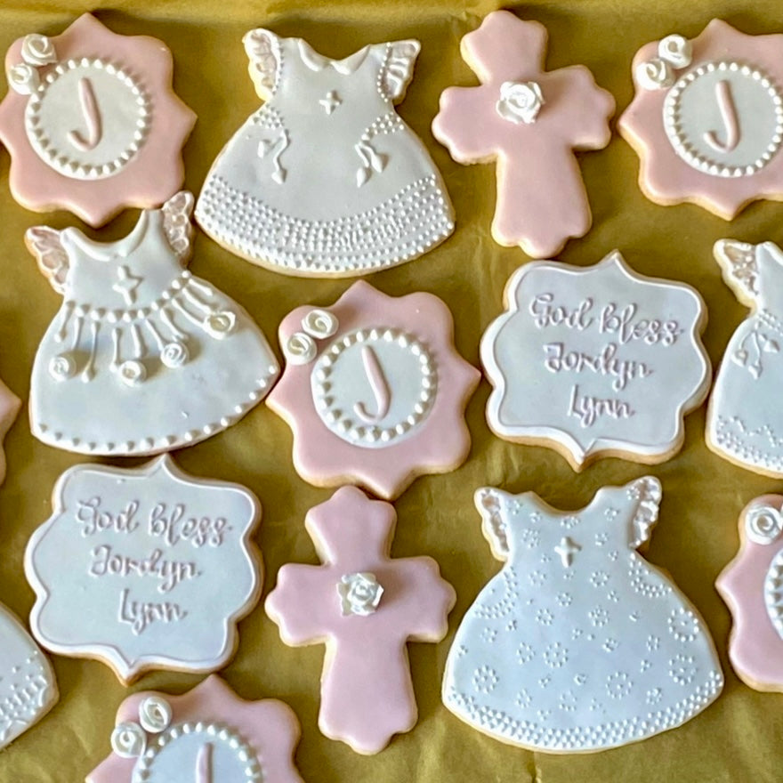 Girl Baptism christening cross dress cookies